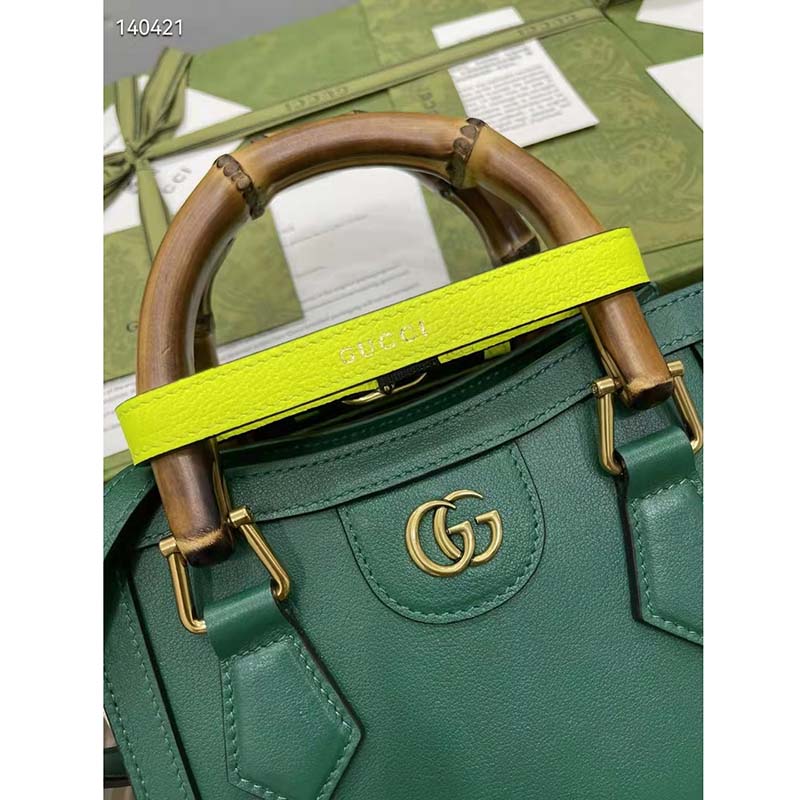 Gucci GG Women Gucci Diana Mini Tote Bag Double G Green Leather