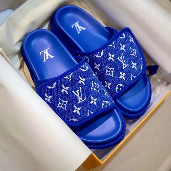Louis Vuitton LV Unisex Miami Mule Blue Mini Monogram Textile Anatomic Micro