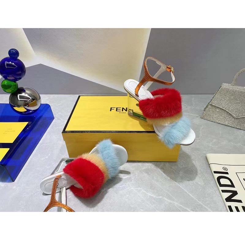 Fendi Women FF First Light Blue Mink High-Heeled Slingbacks 9.5 cm Heel