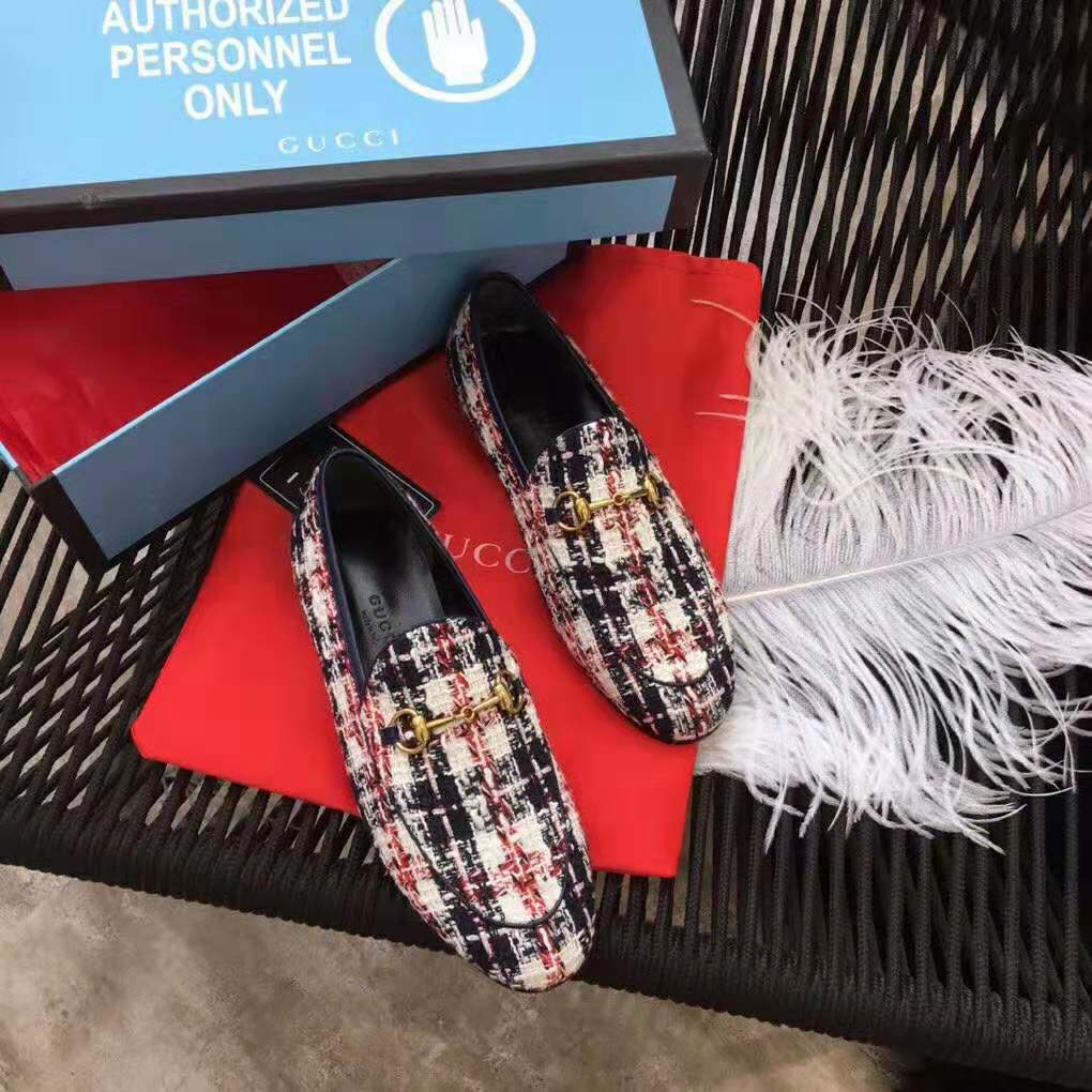 Gucci Women Gucci Jordaan Tweed Check Loafer-Navy