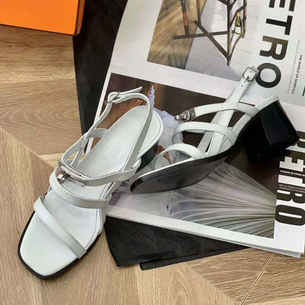 Hermes Women Eve 60 Sandal in Calfskin Leather-White