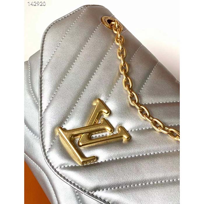Louis Vuitton LV Women New Wave Chain Bag MM Metallic Gray Quilted Cowhide Leather