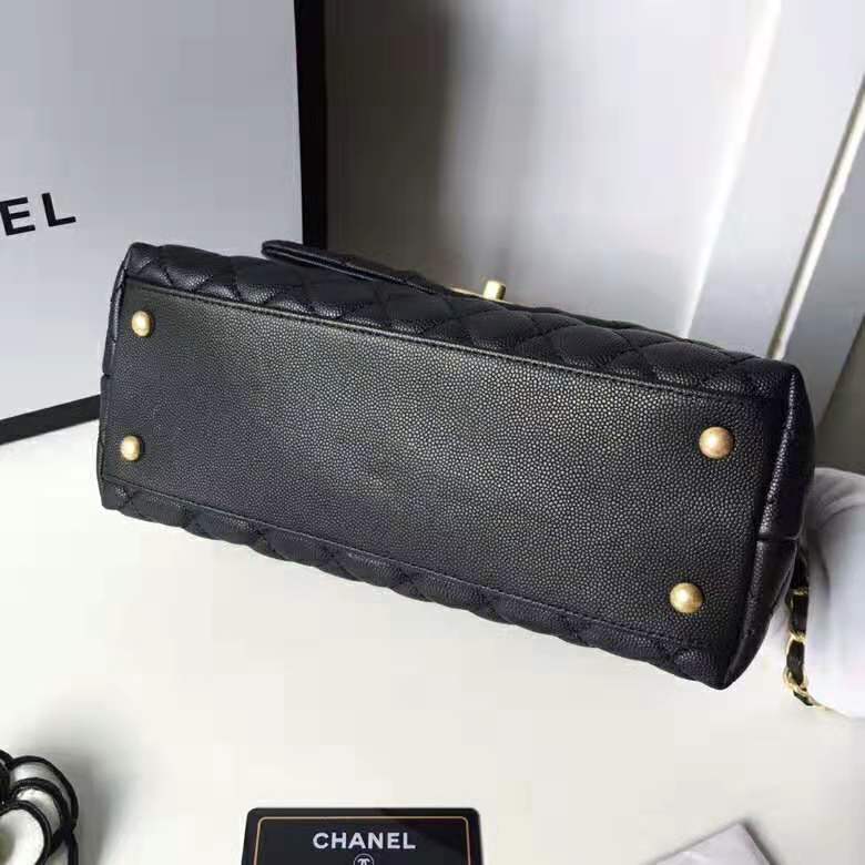 Chanel Women Flap Bag with Top Handle in Grained Calfskin Leather-Black