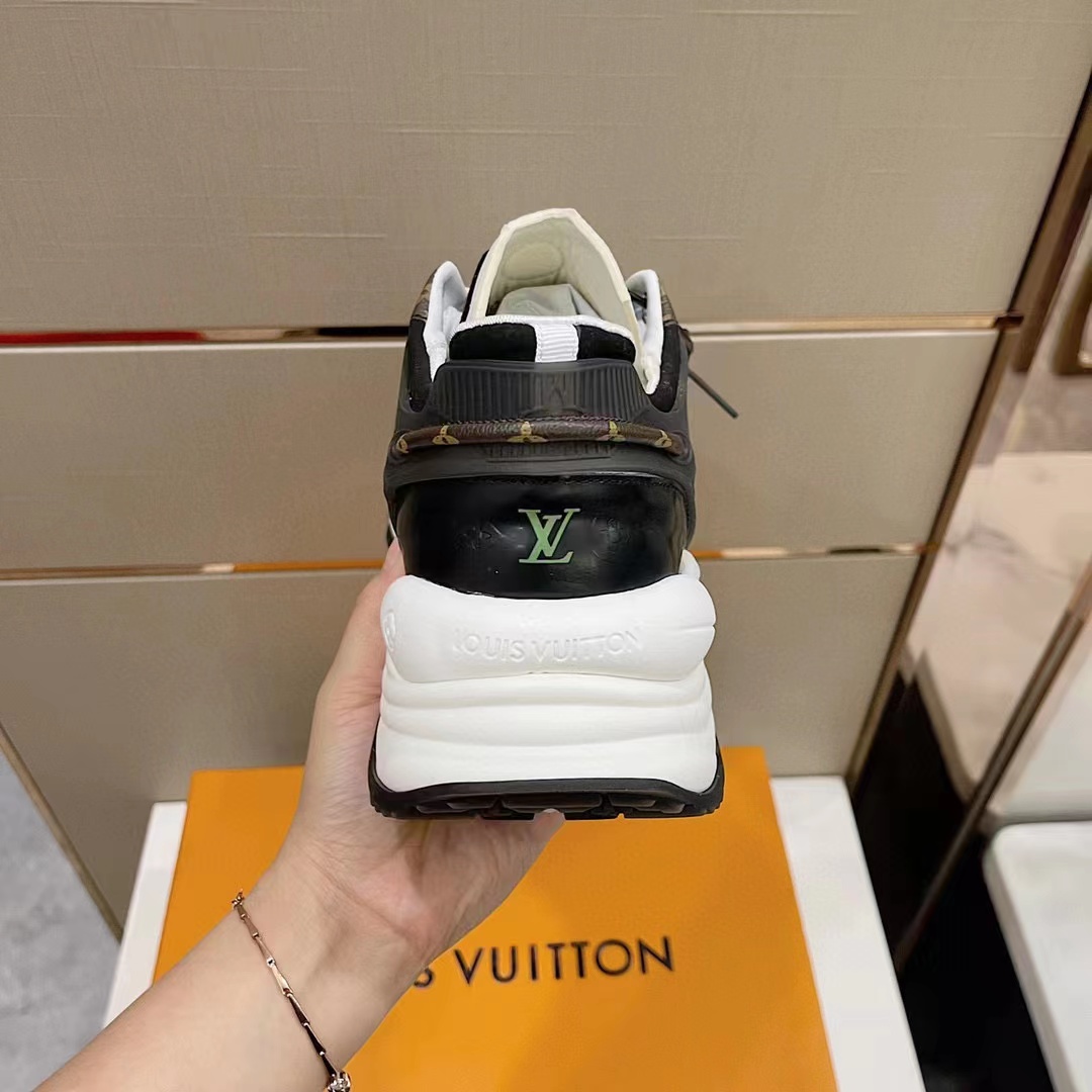 Louis Vuitton LV Unisex Run 55 Sneaker White Mix Materials Lifted Rubber Outsole