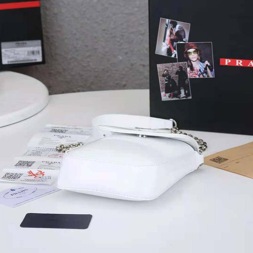 Prada Women Brushed Leather Mini-Bag-White