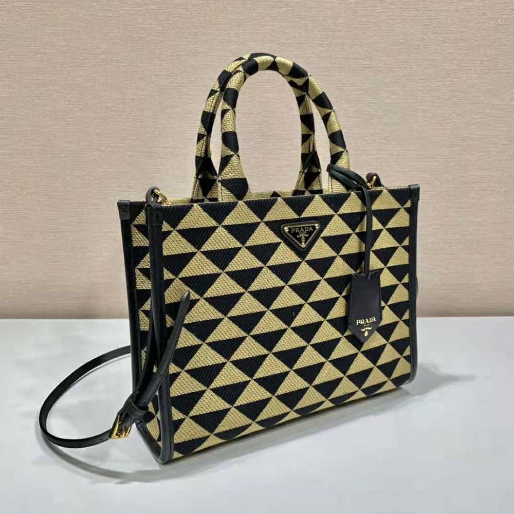 Prada Women Small Prada Symbole Jacquard Fabric Handbag-Brown