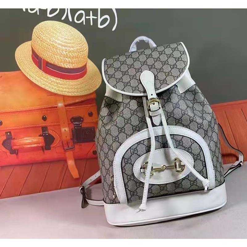 Gucci GG Unisex Gucci 1955 Horsebit Backpack White/Ebony Supreme Canvas