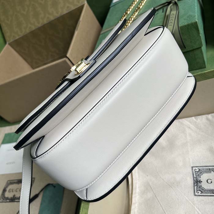 Gucci Women GG Blondie Top-Handle Bag White Leather Round Interlocking G