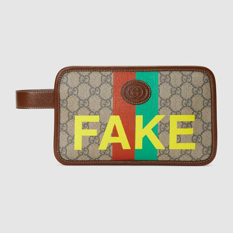 Gucci Unisex ‘Fake/Not’ Print Cosmetic Case GG Supreme Canvas