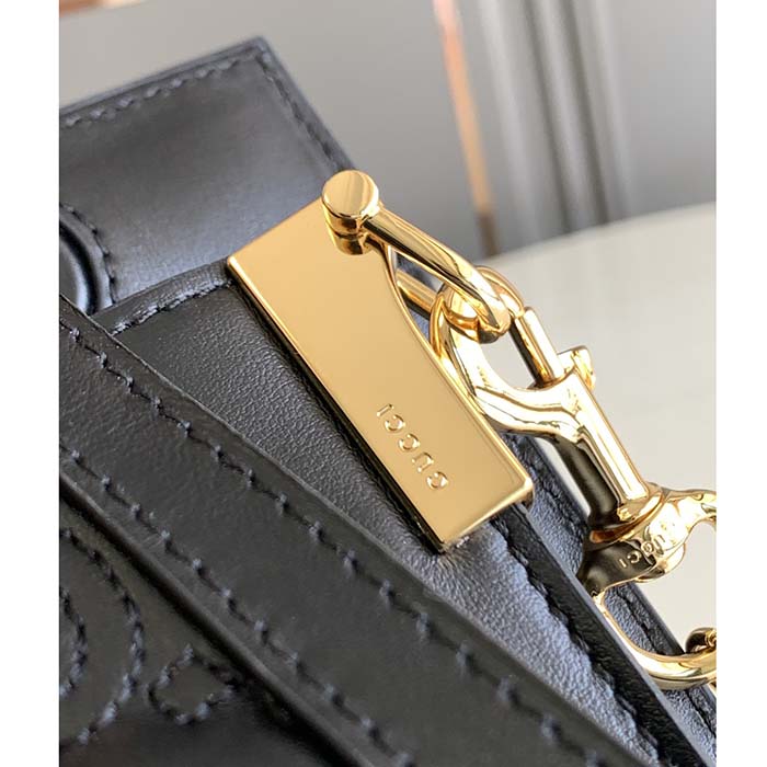 Gucci Women GG Matelassé Leather Small Bag Black Double G