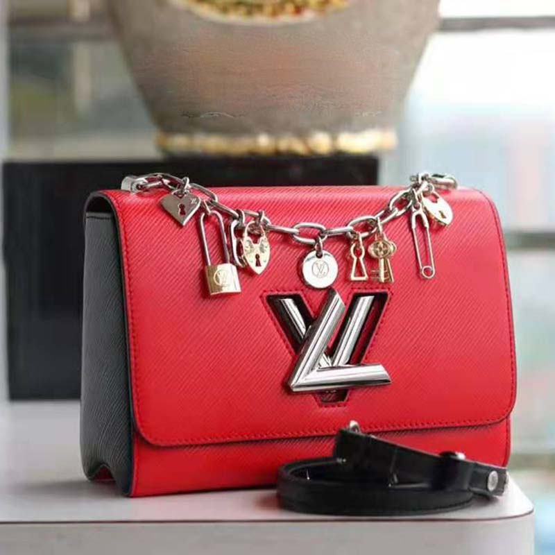 Louis Vuitton LV Women Twist PM LV Love Lock Charms Handbag in Epi Cowhide Leather-Red