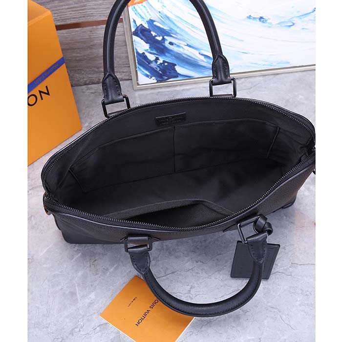 Louis Vuitton LV Unisex Takeoff Briefcase Black Grained Calf Leather Cowhide Textile Lining