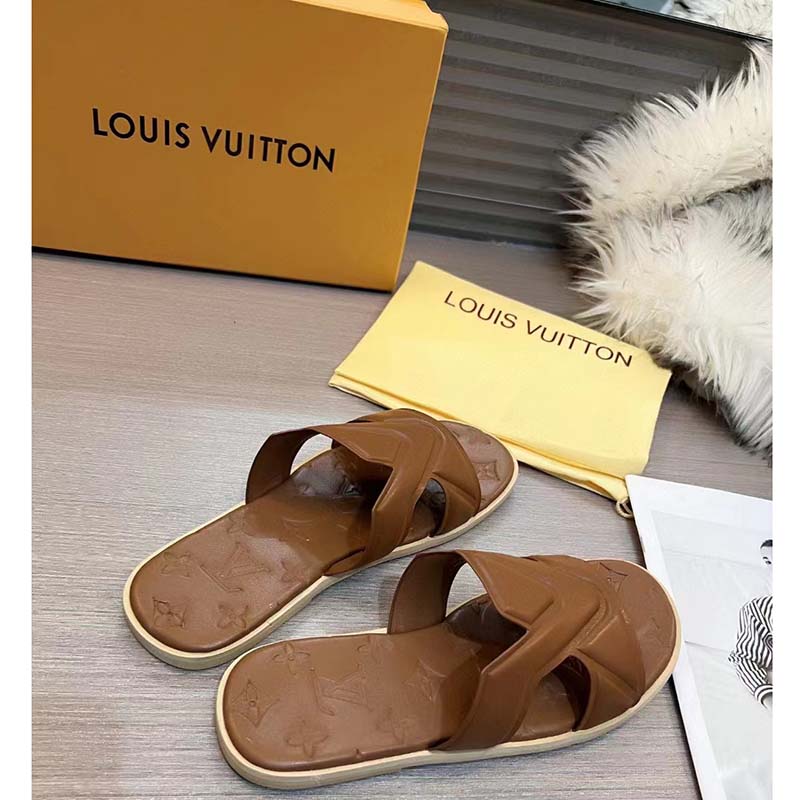 Louis Vuitton LV Unisex Oasis Mule Moka Brown Grained Calf Leather Rubber Signature