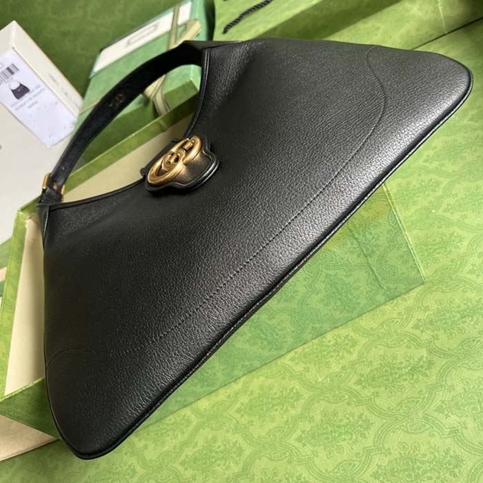 Gucci Women GG Aphrodite Medium Shoulder Bag Black Soft Leather Double G
