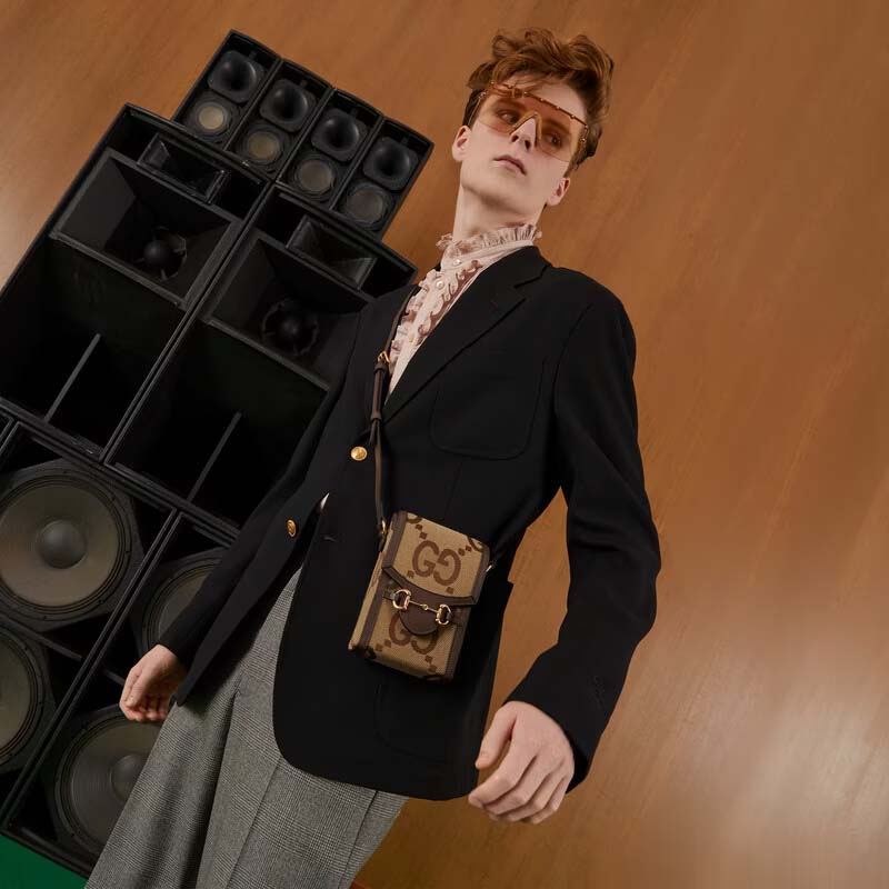 Gucci Unisex Jumbo GG Mini Bag Camel Ebony Jumbo GG Canvas