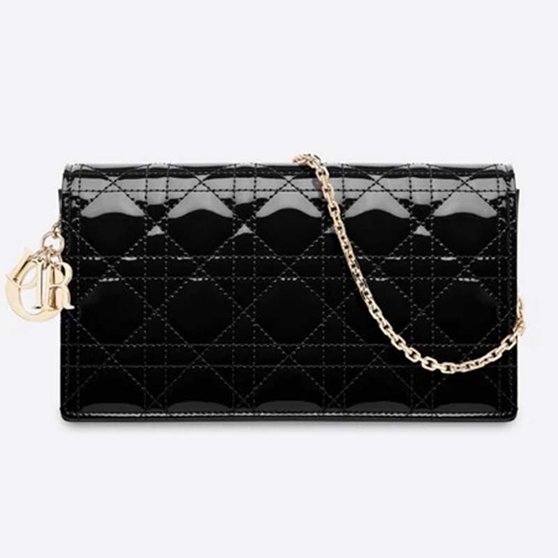 Dior Women Lady Dior Pouch Black Patent Cannage Calfskin ‘D.I.O.R.’