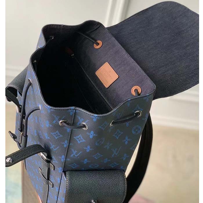Louis Vuitton LV Unisex Christopher MM Backpack Blue Monogram Coated Canvas