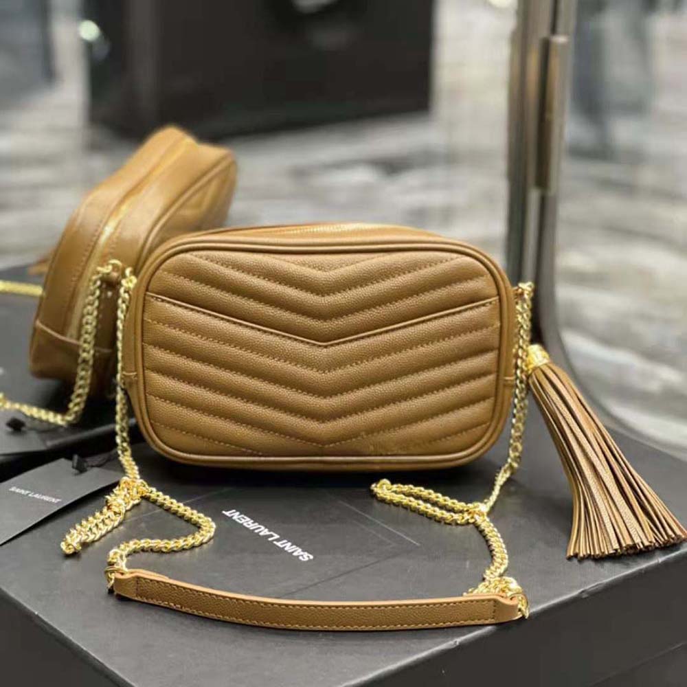 Saint Laurent YSL Women Lou Mini Bag in Grain De Poudre Embossed Leather-Brown