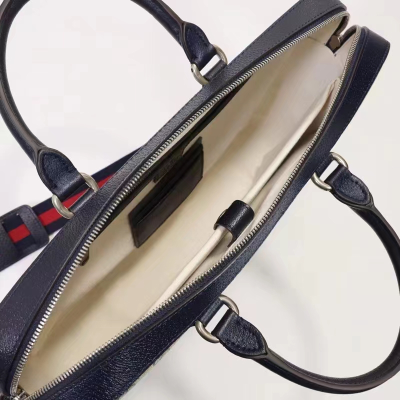 Gucci Unisex Business Case Interlocking G Blue Beige GG Supreme Canvas
