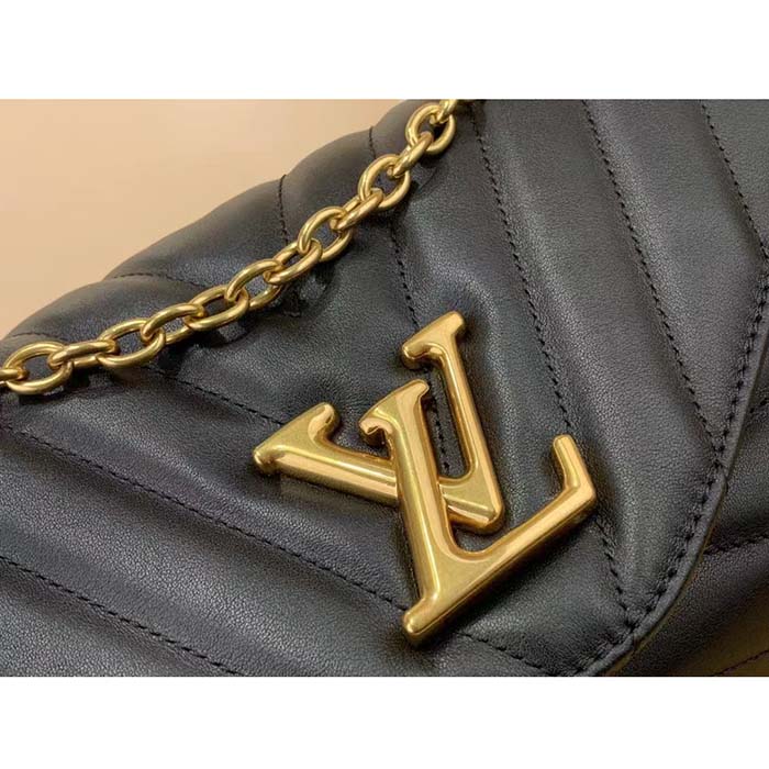 Louis Vuitton LV Women New Wave Chain Bag MM Handbag Black Smooth Cowhide