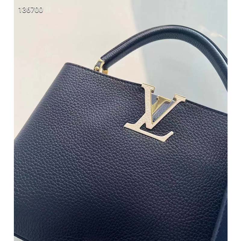 Louis Vuitton LV Women Capucines MM Handbag Blue Navy Taurillon Leather Canvas