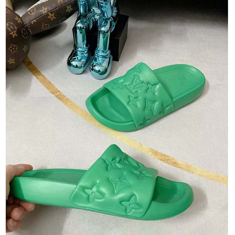 Louis Vuitton LV Unisex Waterfront Mule Green Monogram Embossed Rubber Waterproof