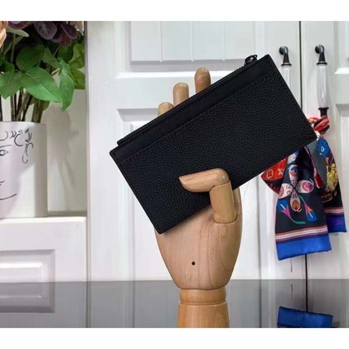 Louis Vuitton LV Unisex Coin Card Holder Black Cowhide Leather 4 Card Slots