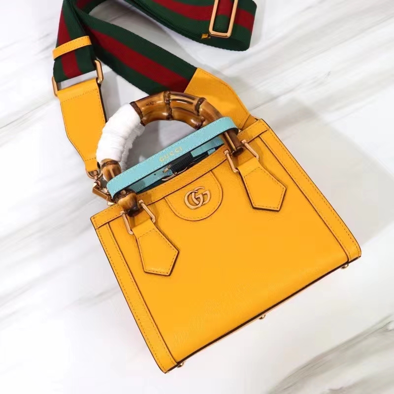 Gucci GG Women Diana Mini Tote Bag Yellow Leather Double G