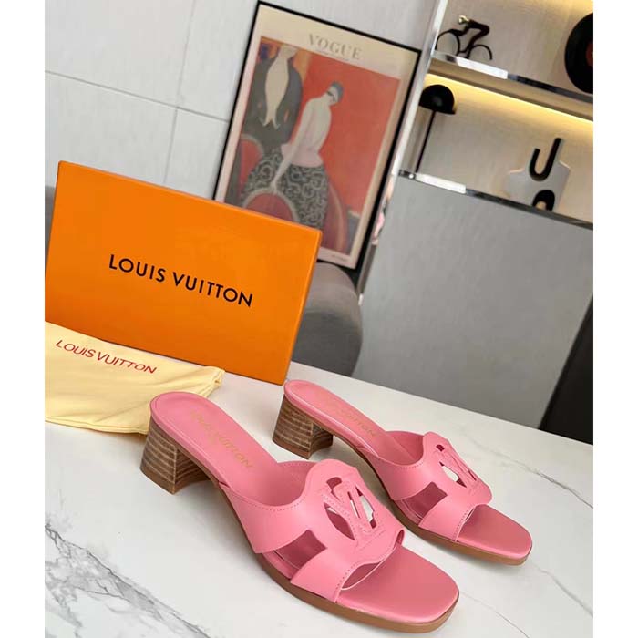Louis Vuitton LV Women Isola Flat Mule Pink Calf Leather Circle Signature
