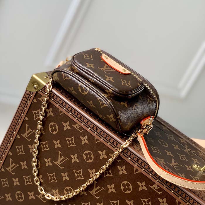 Louis Vuitton LV Unisex Mini Bumbag Brown Natural Cowhide Leather Monogram Coated Canvas
