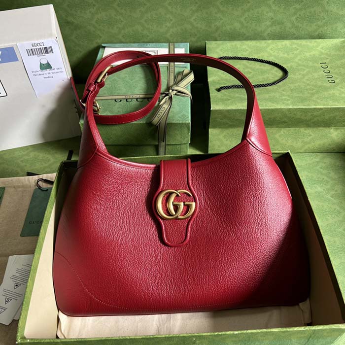 Gucci Women GG Aphrodite Medium Shoulder Bag Red Soft Leather Double G