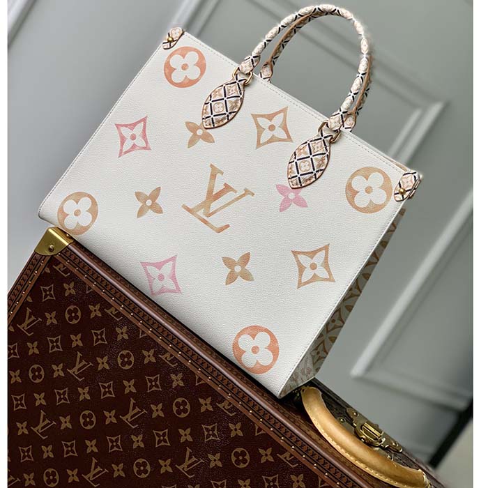 Louis Vuitton Women OnTheGo MM Tote Beige Monogram Coated Canvas Textile Lining