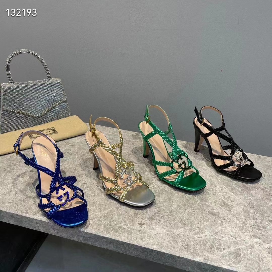 Gucci Women GG Cystal Interlocking G Sandal High 9 CM Heel