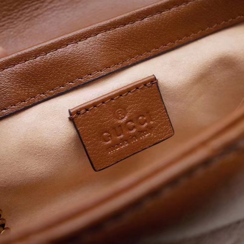 Gucci Women GG Marmont Matelassé Super Mini Bag Brown Leather Double G