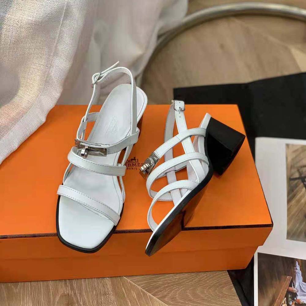 Hermes Women Eve 60 Sandal in Calfskin Leather-White