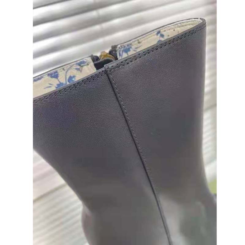 Gucci GG Women Ankle Boot with Interlocking G Black Leather 9 cm Heel