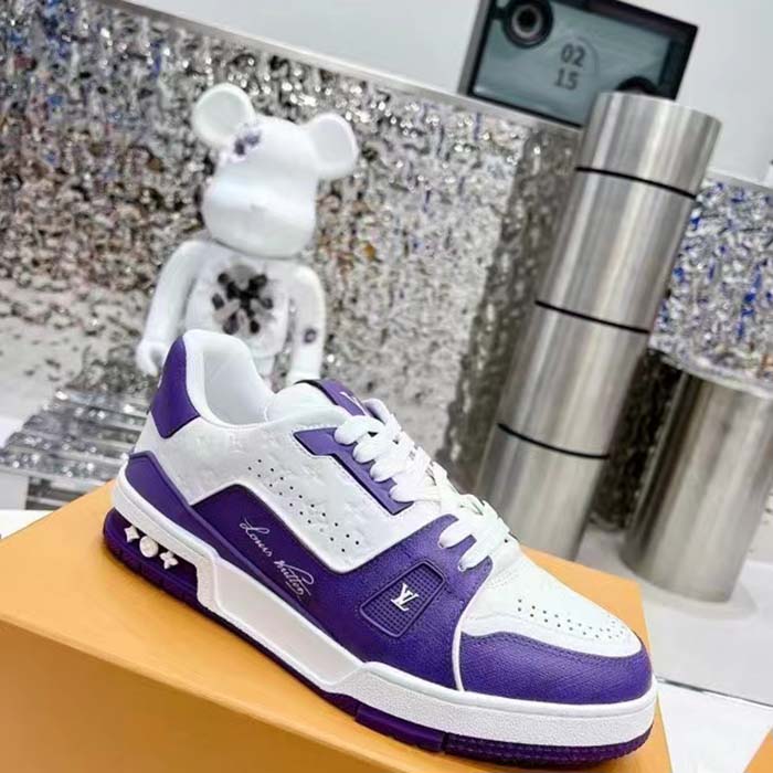 Louis Vuitton Unisex LV Trainer Sneaker Purple Mini Monogram Embossed Calf Leather
