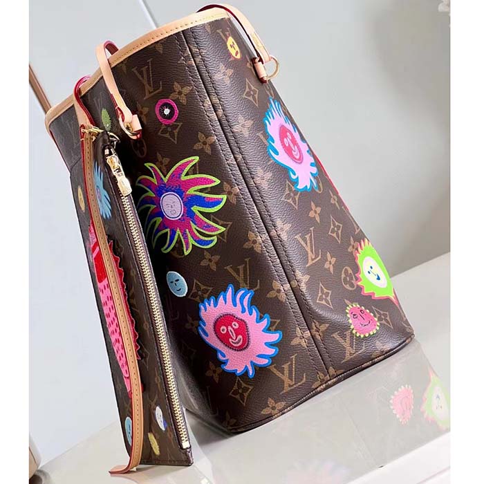 Louis Vuitton LV Unisex LV x YK Neverfull MM Monogram Coated Canvas Faces Print Embroidery