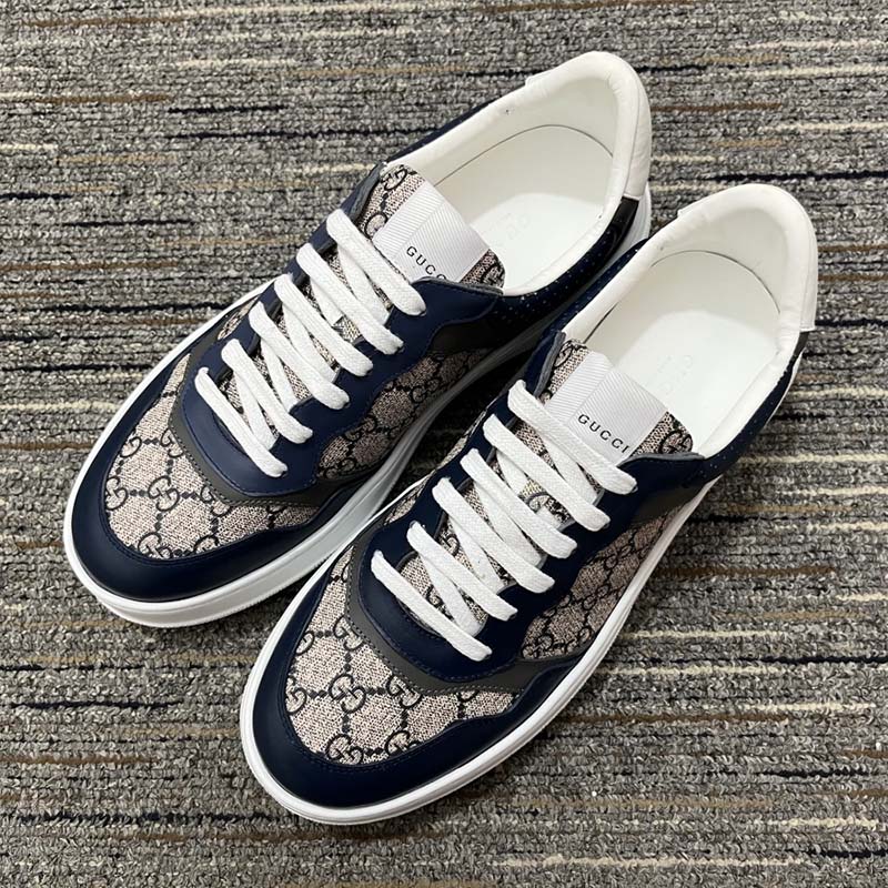 Gucci Unisex GG Sneaker Beige Blue Supreme Canvas Rubber Mid 5.5 Cm Heel
