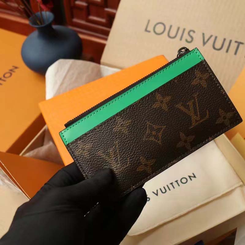 Louis Vuitton LV Unisex Coin Card Holder Monogram Macassar Coated Canvas Green