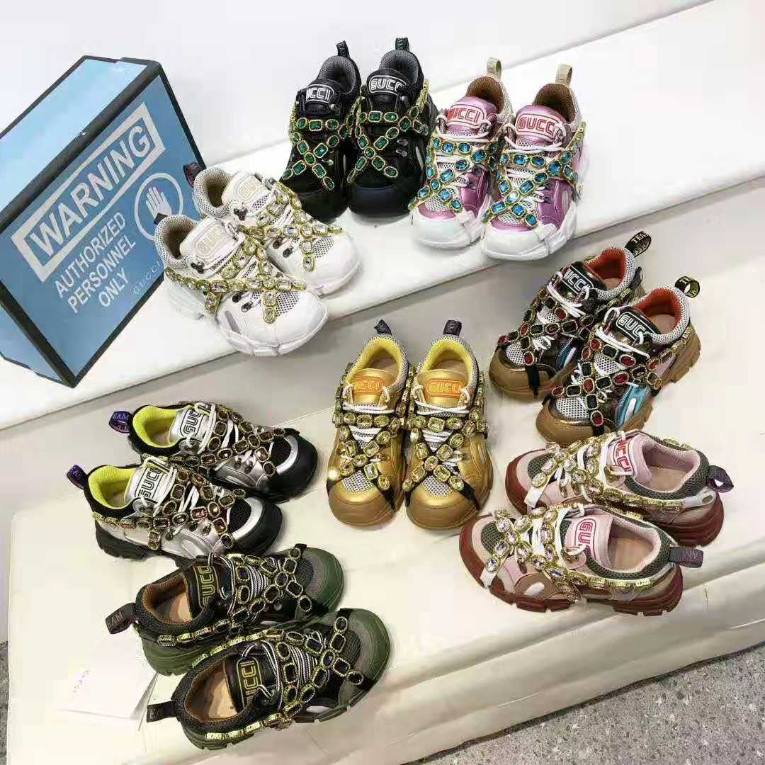 Gucci Women Flashtrek Sneaker with Removable Crystals 5.6cm Height-Pink