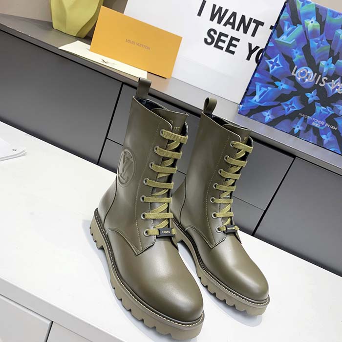 Louis Vuitton LV Unisex Territory Flat Ranger Khaki Green Calf Leather Circle