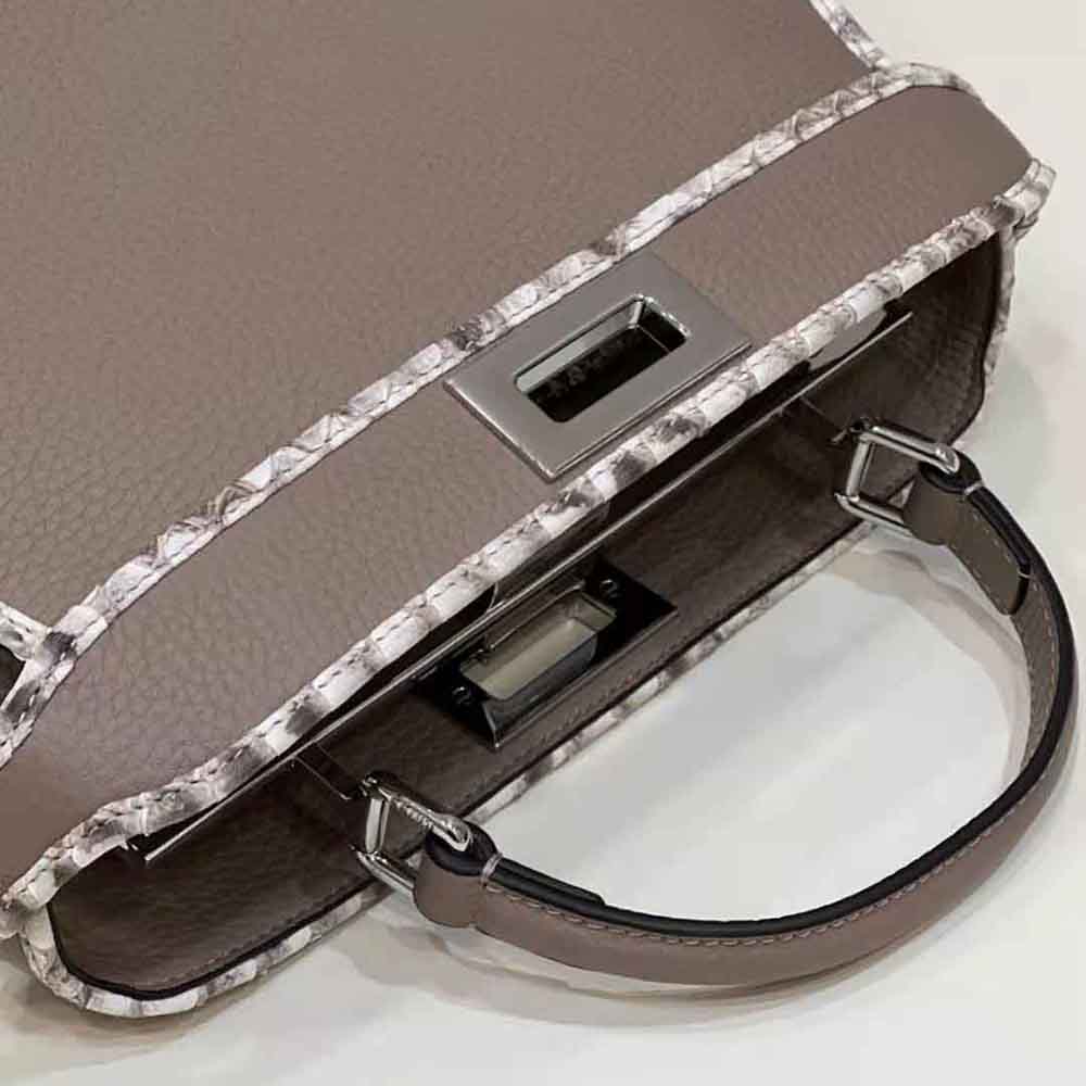 Fendi Women Peekaboo Iseeu Small Gray Full Grain Leather and Elaphe Bag