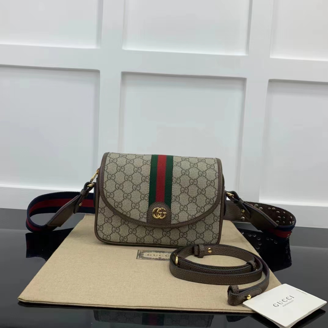 Gucci Unisex Ophidia Mini GG Shoulder Bag Beige Ebony GG Supreme Canvas