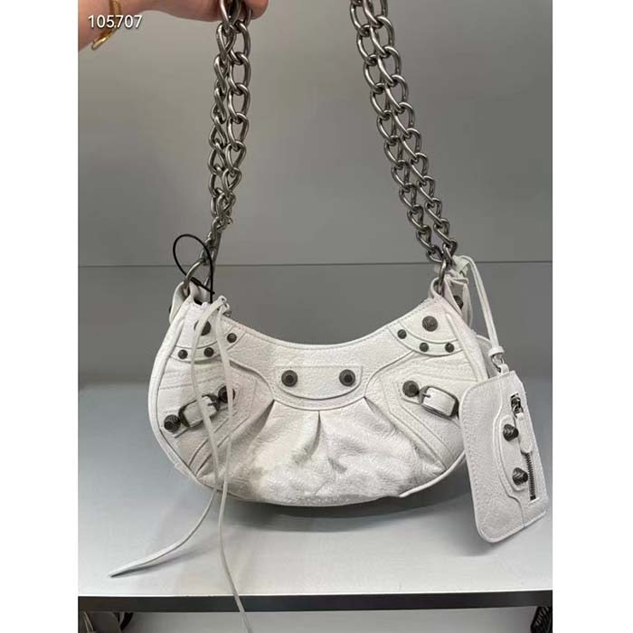 Balenciaga Women BB Le Cagole XS Shoulder Bag White Arena Lambskin