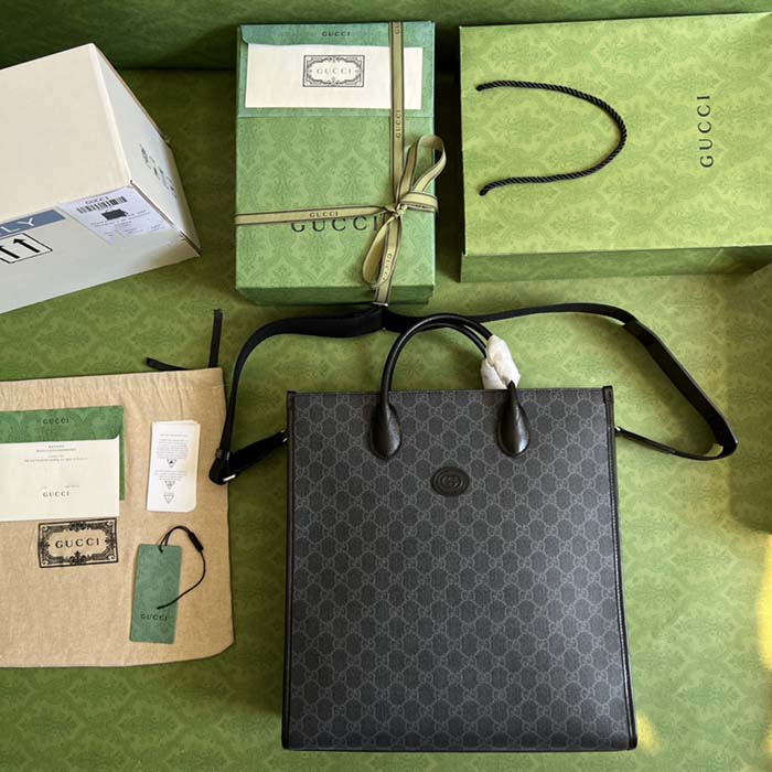 Gucci Unisex Medium Tote Bag Interlocking G Black GG Supreme Canvas