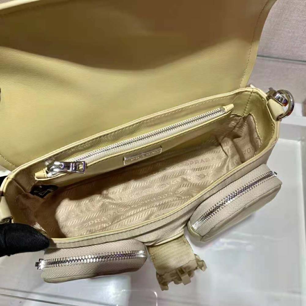Prada Women Pocket Nylon and Brushed Leather Bag