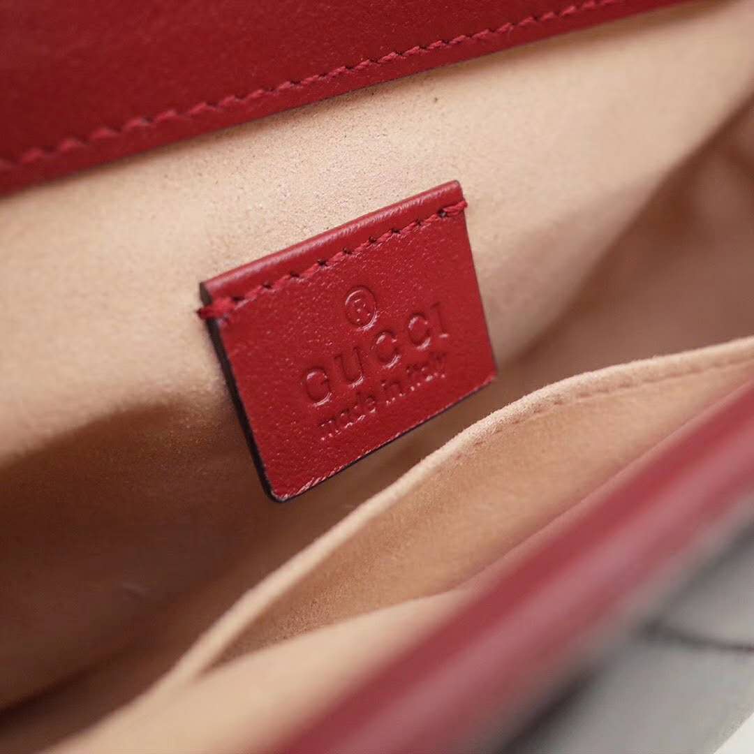 Gucci GG Women GG Marmont Mini Top Handle Bag in Black Diagonal Matelassé Leather