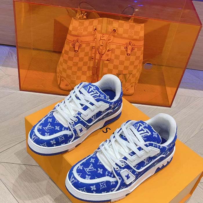 Louis Vuitton LV Unisex LV Trainer Sneaker Blue Monogram Textile Rubber Outsole