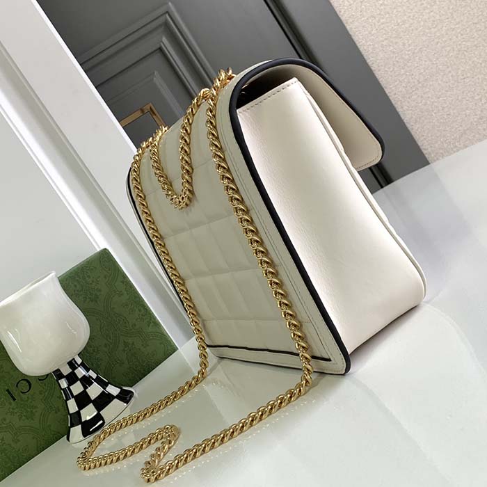 Gucci Women GG Deco Small Shoulder Bag Off White Quilted Leather